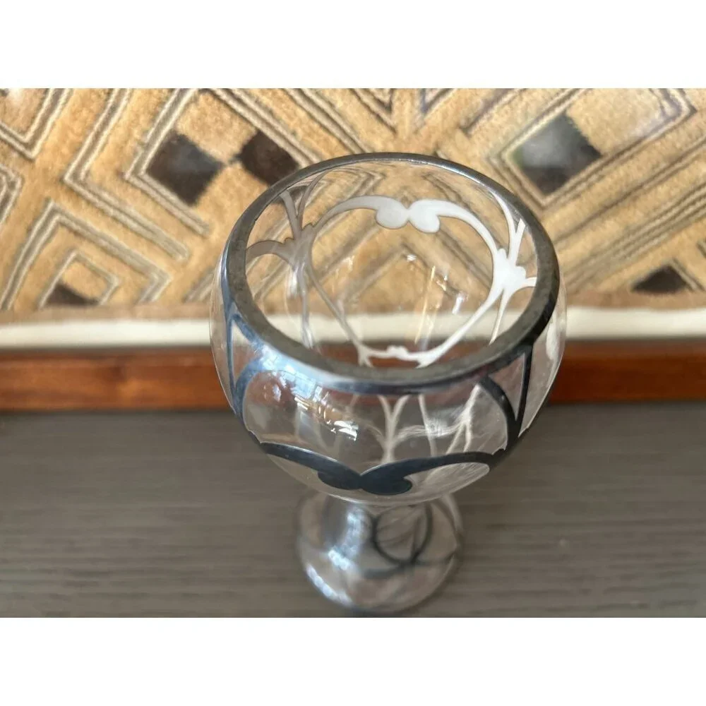 Handblown Art Glass Vase With Black & White Abstract Design - Elegant Decorative